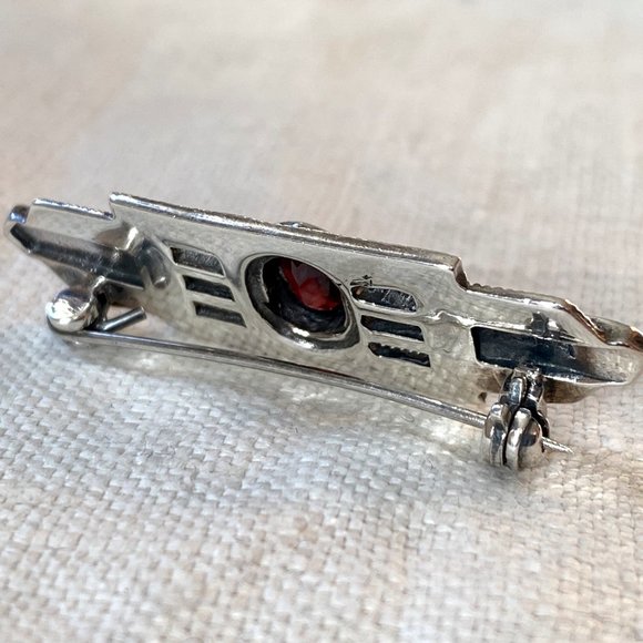 Art Deco Garnet & Marcasite Sterling Brooch - Picture 2 of 4